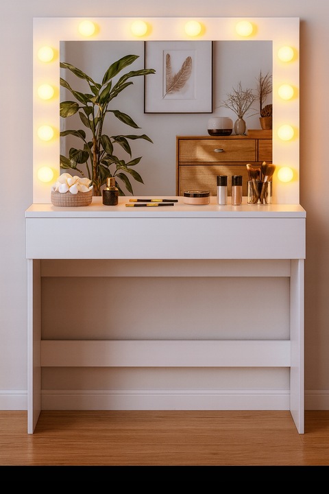 Toaletka kosmetyczna z oświetlniem LED z lustrem do makijażu +