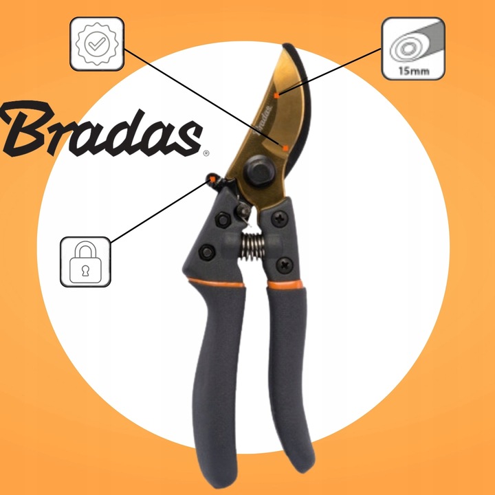 SEKATOR OGRODOWY DO GAŁĘZI KWIATÓW KRZEWÓW BRADAS OSTRZE MIJAJĄCE STAL