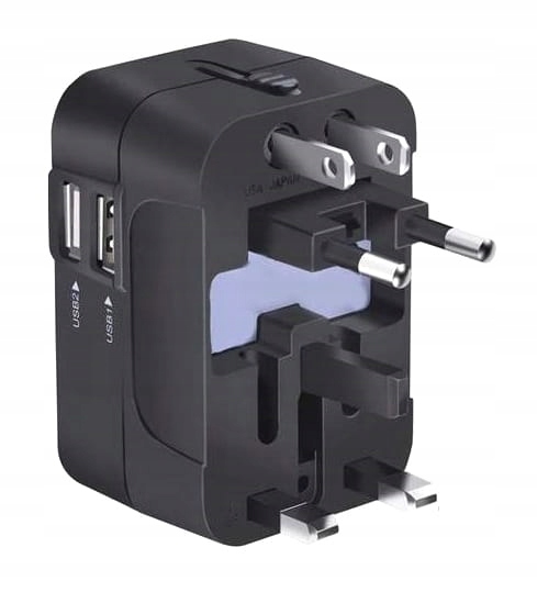 Uniwersalny Adapter Zasilania Przejściówka PL Na Cały Świat z 2x USB