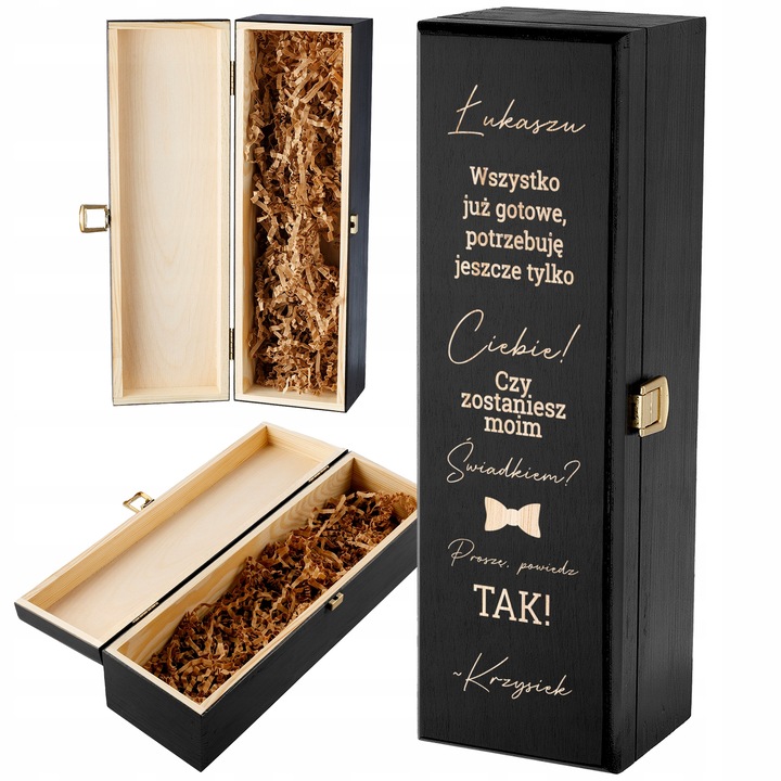 PROŚBA O ŚWIADKOWANIE SKRZYNKA NA WINO Z GRAWEREM PREZENT DLA ŚWIADKA IMIĘ