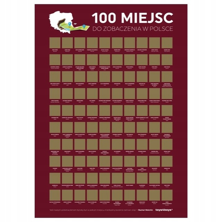 MAPA ZDRAPKA PLAKAT BUCKET LIST 100 MIEJSC POLSKA PREZENT NA URODZINY