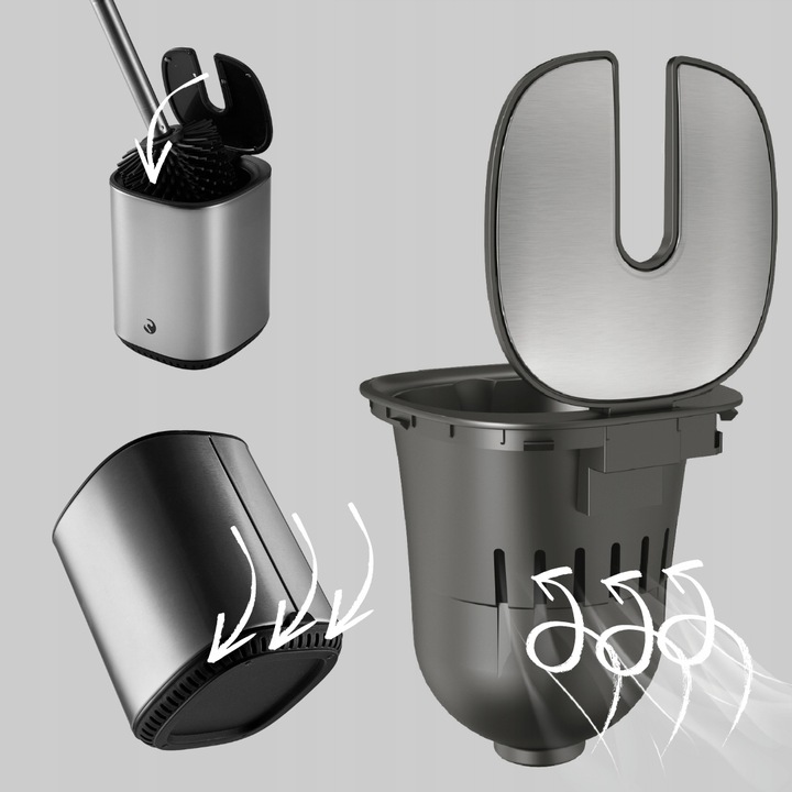 SZCZOTKA DO WC SILIKONOWA CZARNA TOALETOWA STAL NIERDZEWNA METALOWY STOJAK