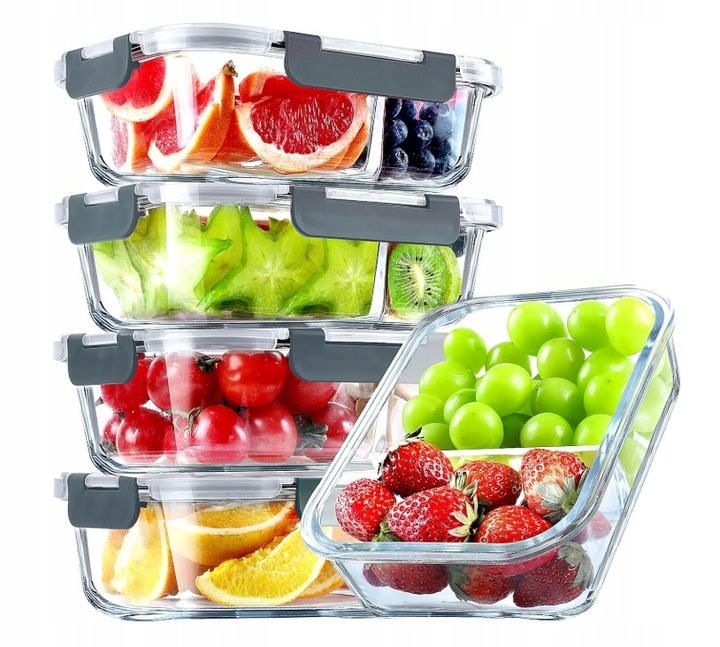 LUNCHBOX POJEMNIK SZKLANY NA ŻYWNOŚĆ ZESTAW 4SZT DWUKOMOROWE HERMETYCZNE