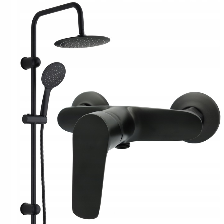 ZESTAW PRYSZNICOWY CZARNY Z BATERIĄ NATRYSKOWĄ DESZCZOWNICA KOMPLET MAT HIT