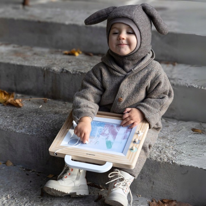 Drewniany Magnetyczny Znikopis z Pieczątkami - Tablica do Rysowania Tablet