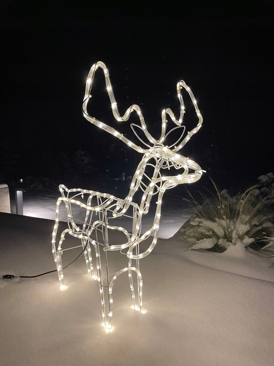 RENIFER ŚWIECĄCY LED DUŻY Z RUCHOMĄ GŁOWĄ BIAŁY CIEPŁY IP44 ZEWNĘTRZNY