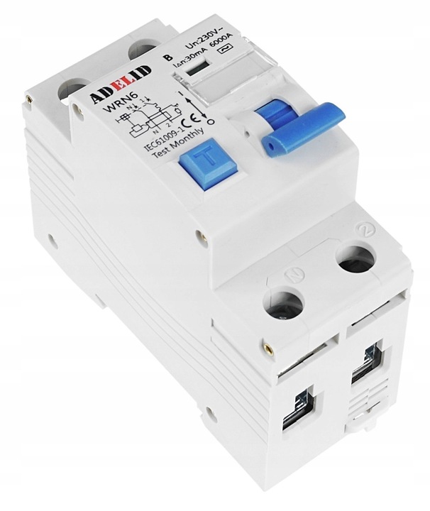 1F B16A 30mA WYŁĄCZNIK NADPRĄDOWY Z RÓŻNICÓWKĄ 2P TYP AC