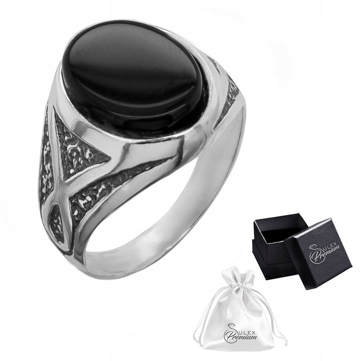 Sygnet srebrny pr. 925 Elegancki Pierścień Owal Czarny | r. 22