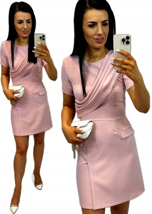 Sukienki Damskie na Komunię Chrzciny Sukienka Elegancka z Szarfą Ecru M