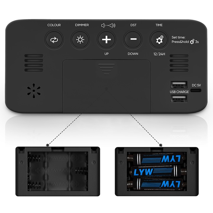ELEKTRONICZNY BUDZIK LED ZEGAR STOŁOWY STOJĄCY RGB GŁOŚNY CZAS ALARM LAMPKA