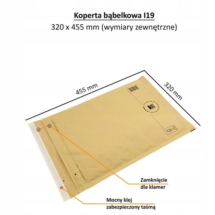Koperty bąbelkowe I19 450x320 E-Pack BRĄZOWE duże HURT x50