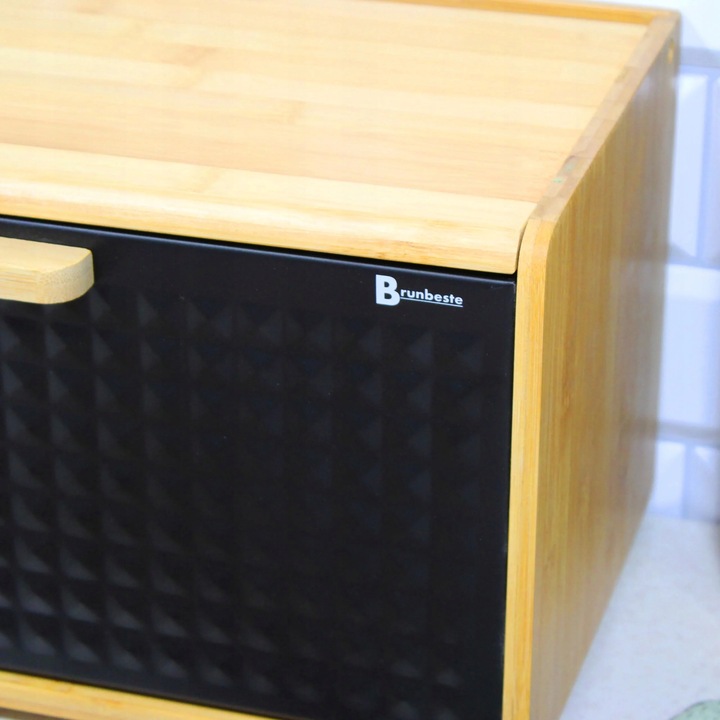 CHLEBAK POJEMNIK NA PIECZYWO BAMBUSOWY DUŻY 2w1 CZARNY DREWNO