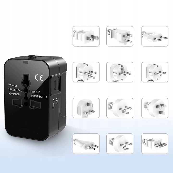PRZEJŚCIÓWKA ADAPTER GNIAZDKA PODRÓŻNY USA UK CAŁY ŚWIAT USB C PD