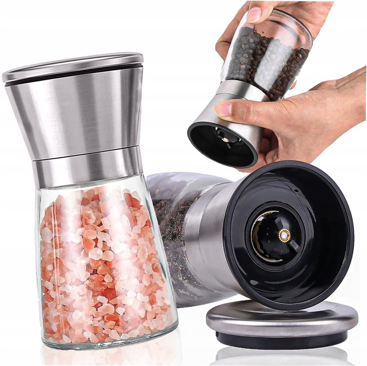 Młynek do Pieprzu i Soli Przypraw Ręczny 2szt DUŻY Pojemnik