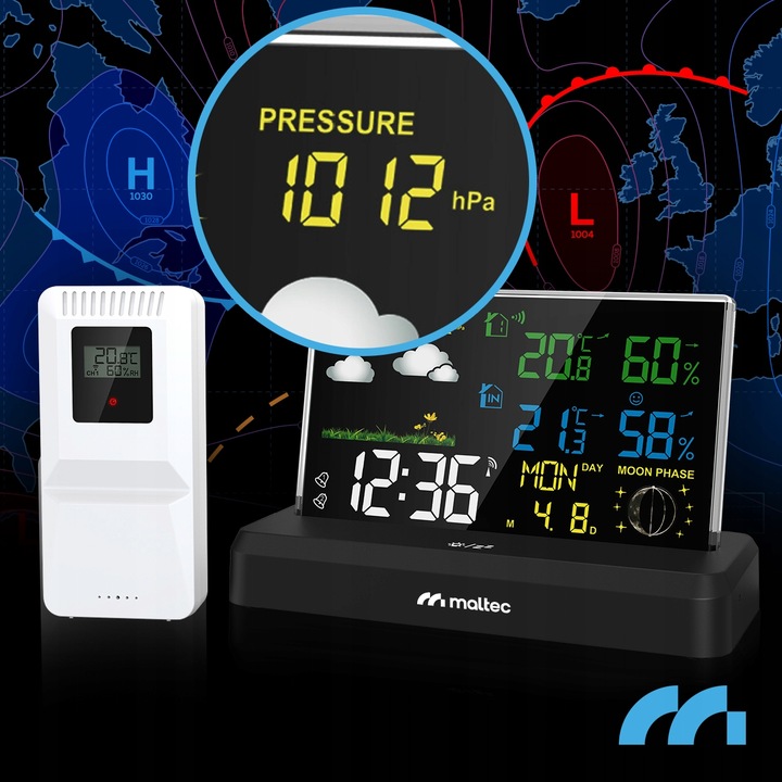 BEZPRZEWODOWA STACJA POGODY TERMOMETR HIGROMETR BAROMETR CZUJNIK