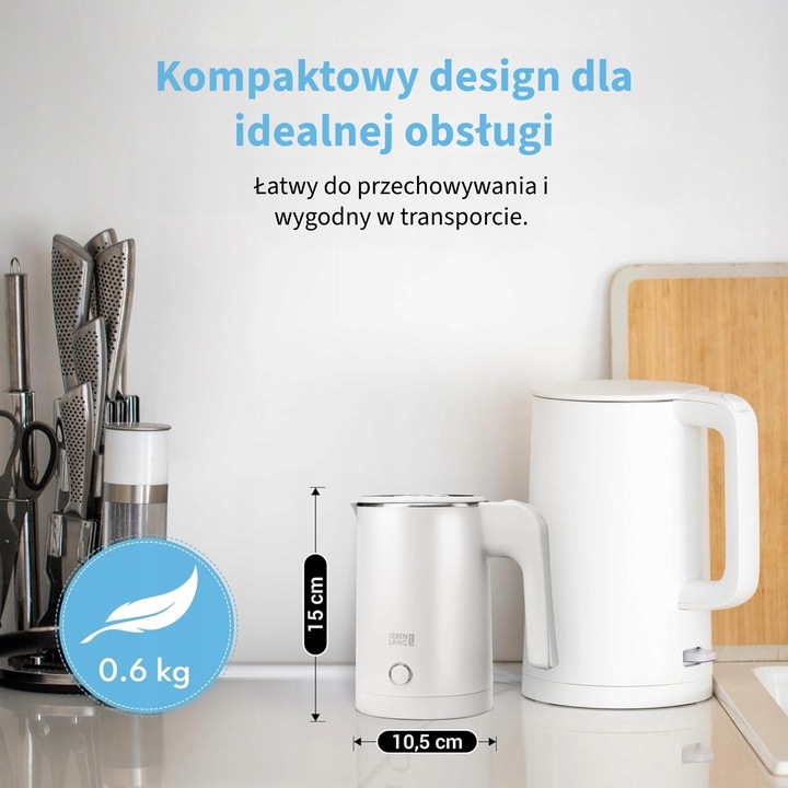 Czajnik elektryczny turystyczny mały 0,5L LEBENLANG stal nierdzewna