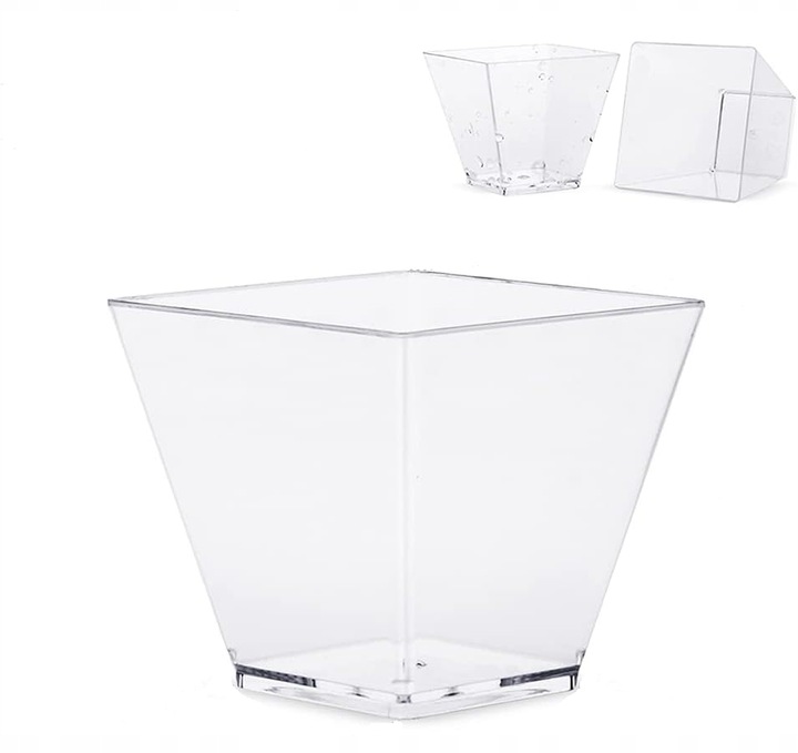 Zestaw Pojemniki piramidki na desery deserki mini 200ml + łyżeczki 50 kompl