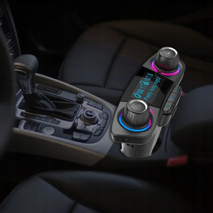 Transmiter FM Samochodowy Bluetooth 5.0 USB micro SD 8w1 AUX Ładowarka