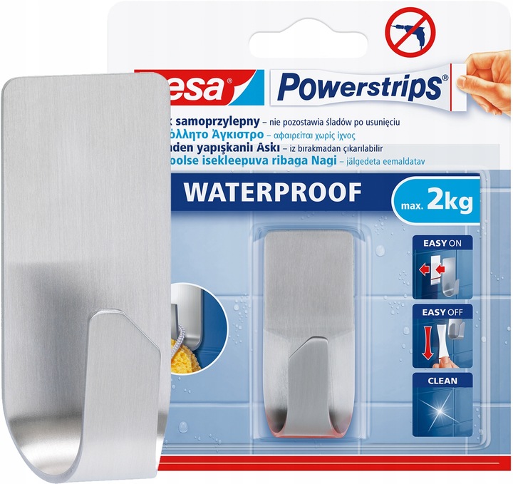 Haczyk Samoprzylepny Tesa Powerstrips Do Łazienki Metalowy Srebrny 2