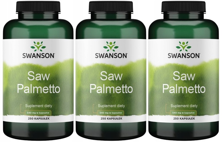 3 x Swanson Saw Palmetto 540mg 250 kaps Cholesterol Łysienie androgenne