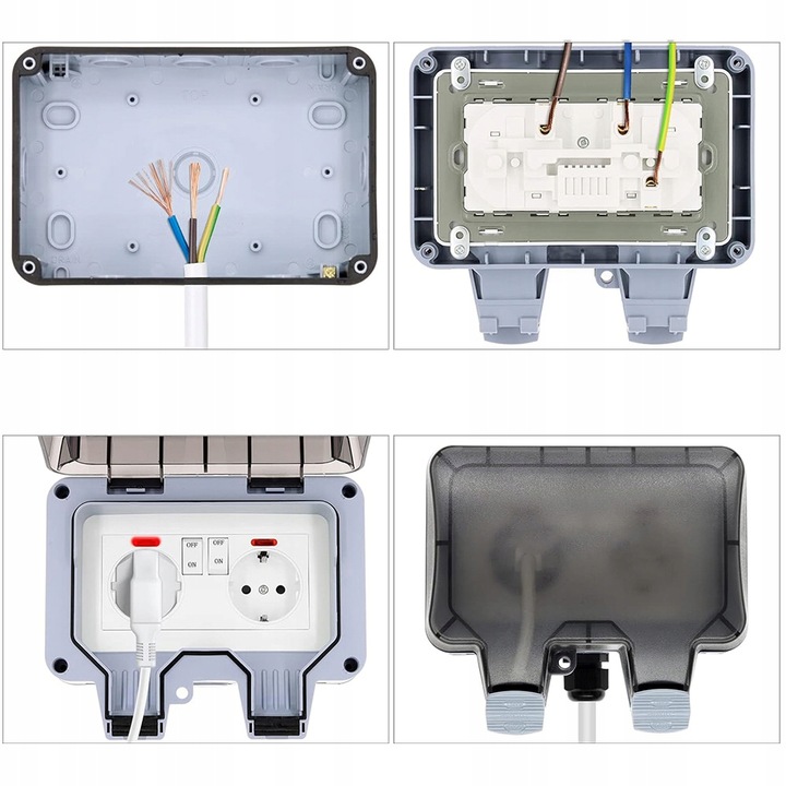 PODWÓJNE GNIAZDKO IP66 OGRODOWE ZEWNĘTRZNE WODOSZCZELNE GNIAZDO 230V