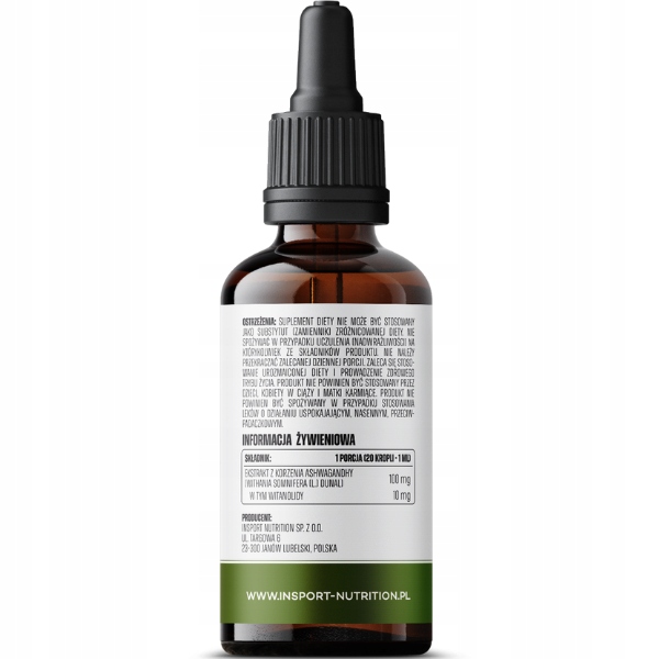 ASHWAGANDHA KROPLE 30ml FORTE 10% WITANOLIDÓW PAMIĘĆ KONCENTRACJA | INSPORT