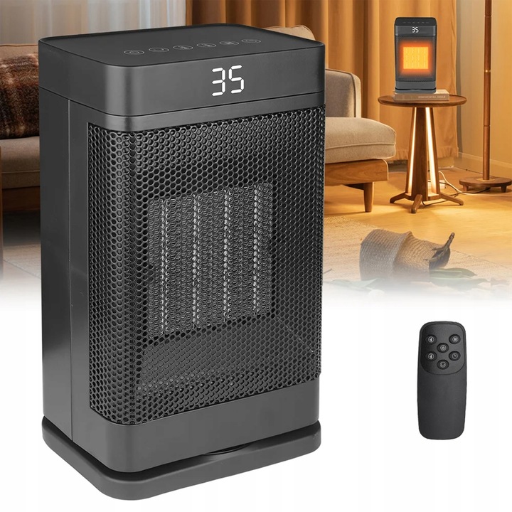 TERMOWENTYLATOR PRZENOŚNY GRZEJNIK FARELKA DO POKOJU Z PILOTEM 1500 W