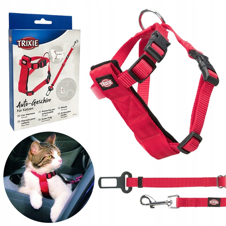 SZELKI SAMOCHODOWE DLA KOTA REGULOWANE Z PASEM SMYCZĄ DO SAMOCHODU TRIXIE