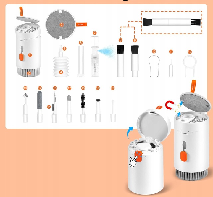 20w1 ZESTAW DO CZYSZCZENIA KLAWIATUR EKRANU SŁUCHAWEK AIRPODS IPAD IPHONE