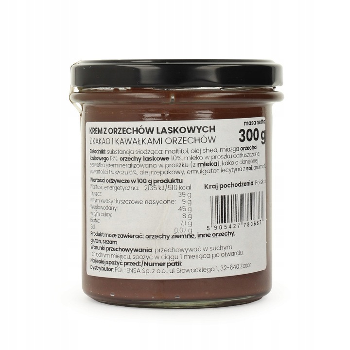 Krem Czekoladowy 300 g Krem z Orzechów Laskowych z Kakao Crunch