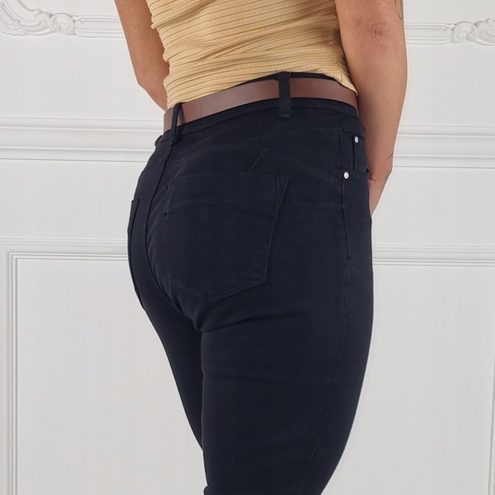 M.SARA SPODNIE JEANSOWE DAMSKIE WYSOKI STAN DUŻE ROZMIARY PASEK GRATIS