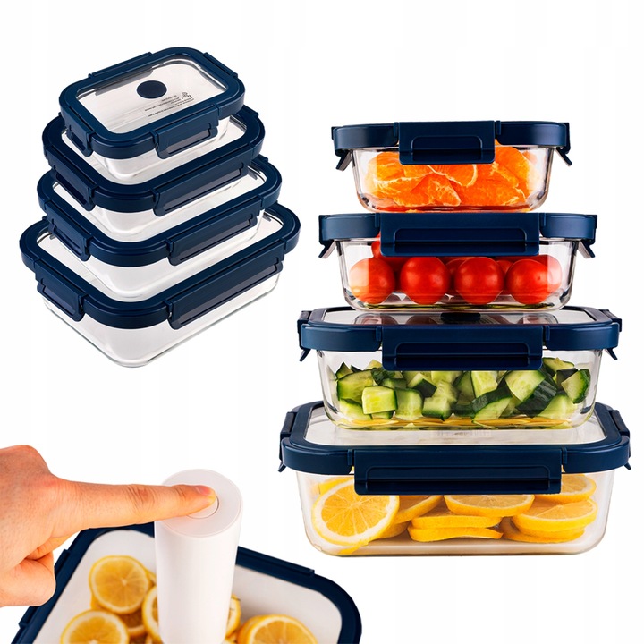 4x POJEMNIKI PRÓŻNIOWE NA ŻYWNOŚĆ DO ŻYWNOŚCI SZKLANY ZE SZKLANĄ