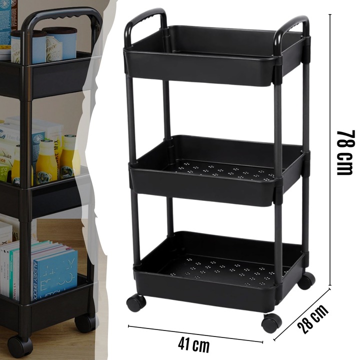 Wózek kuchenny STOLIK NA KÓŁKACH WÓZEK 3 POZIOMOWY BLOKADA KÓŁEK