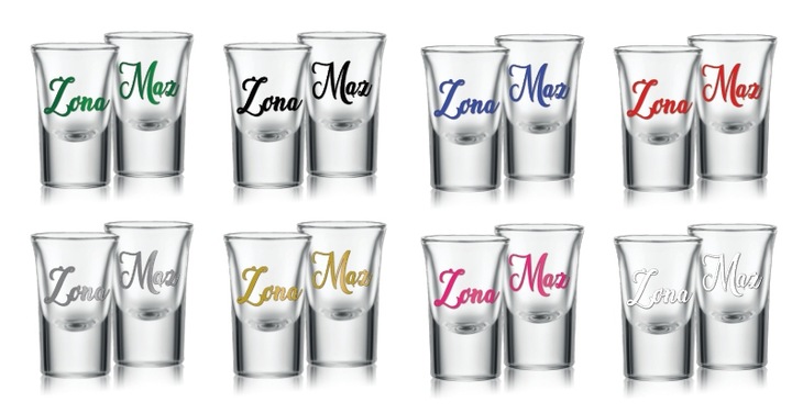 Oszukane kieliszki do wódki na wesele GRUBE DNO 15ml naklejki MĄŻ ŻONA