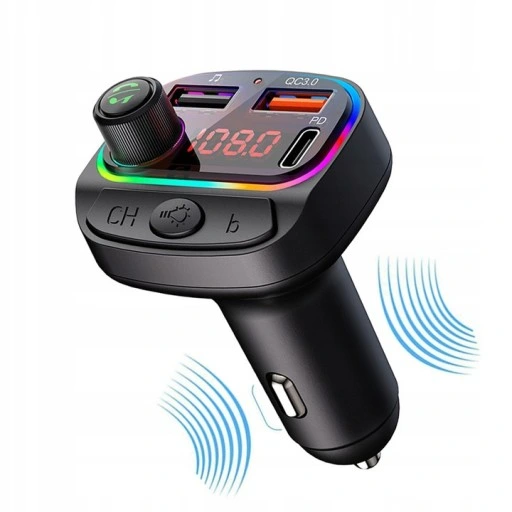 TRANSMITER SAMOCHODOWY FM BLUETOOTH SZYBKA ŁADOWARKA 7 KOLOR RGB MP3 2XUSB