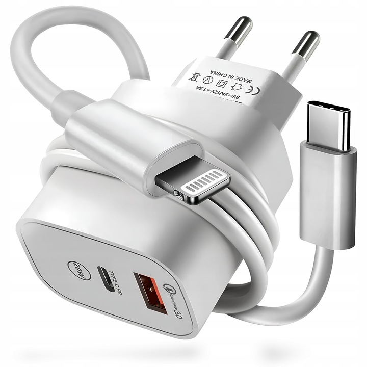 ZESTAW | SZYBKA ŁADOWARKA DO iPhone SIECIOWA USB TYPE-C + KABEL | 3000mA