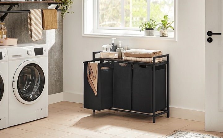 Kosz wolnostojący 3 PRZEGRÓDKI na pranie 3x38L 92,5x33x71 VINTAGE z