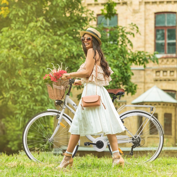 ROWER MIEJSKI DAMSKI 28'' DAMKA WIKLINOWY KOSZYK KOSZ 6 PRZERZUTKI SHIMANO