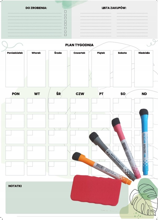 PLANER TABLICA NA LODÓWKĘ MAGNETYCZNA ORGANIZER NOTATNIK 4xPISAKI