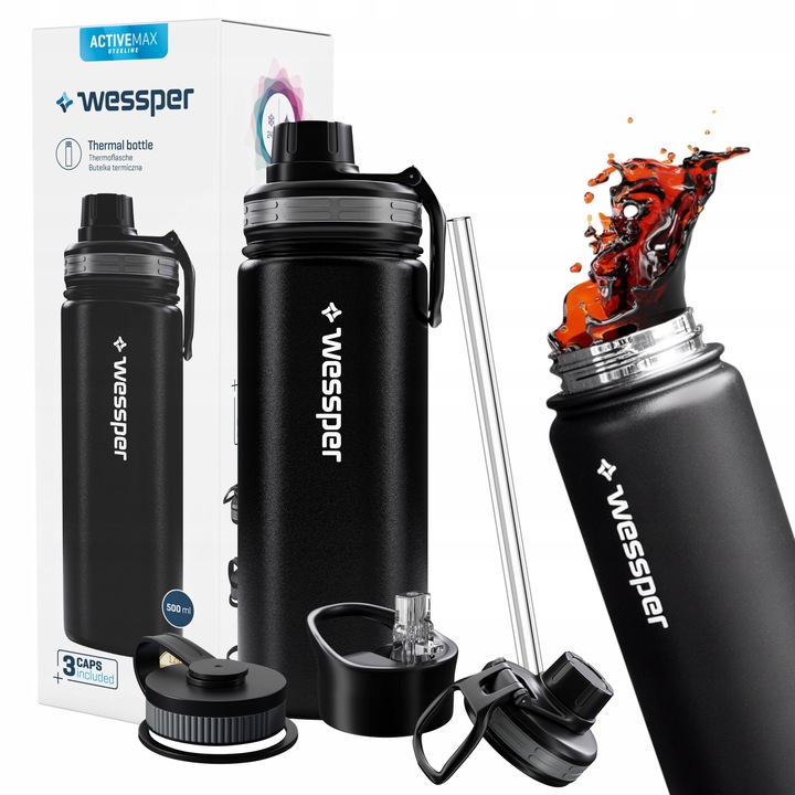 Butelka termiczna Wessper 500ml Termos na kawe herbate + wymienne ustniki