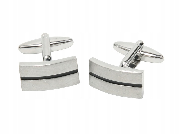 SPINKI DO MANKIETÓW SREBRNE Z PASKIEM W PUDEŁKU