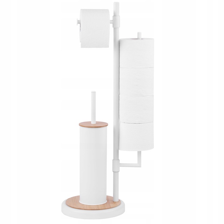 Stojak z uchwytem na papier toaletowy i szczotka do WC toalety biała bambus