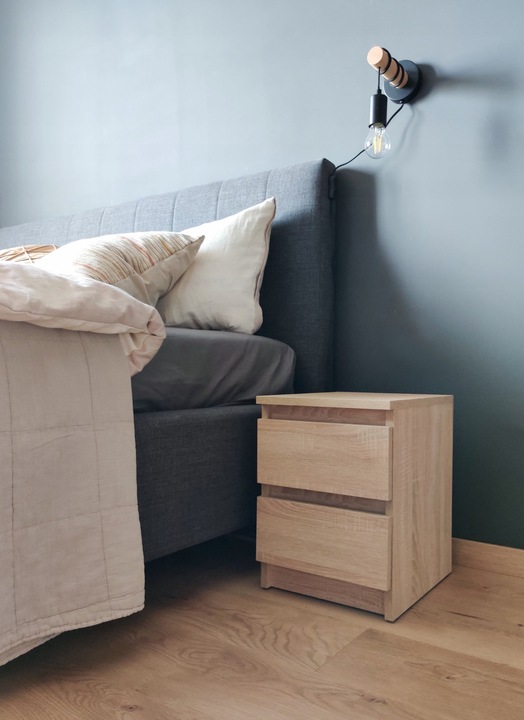 Szafka nocna, 2 szuflady stolik nocny, dąb sonoma