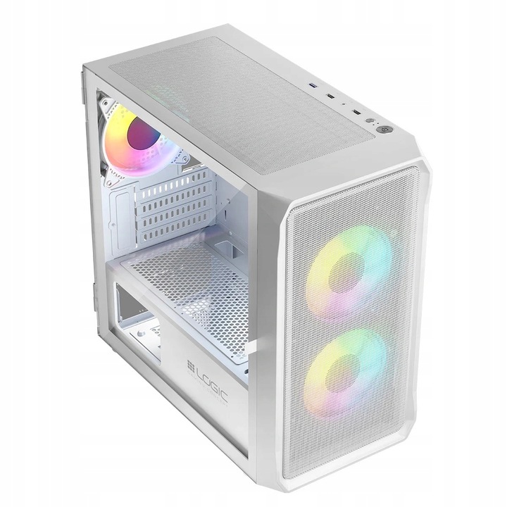 Gamingowa obudowa komputerowa Logic Portos ARGB MINI biała, 3 went. USB-C