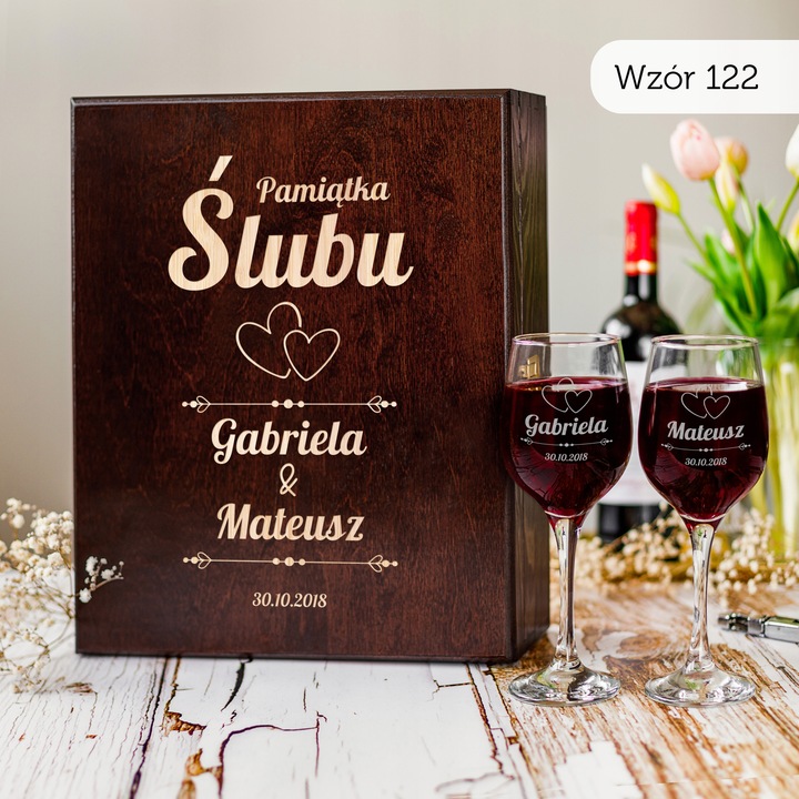 PREZENT NA ŚLUB SKRZYNKA NA WINO PREZENT ŚLUB DLA PARY MŁODEJ Z GRAWEREM