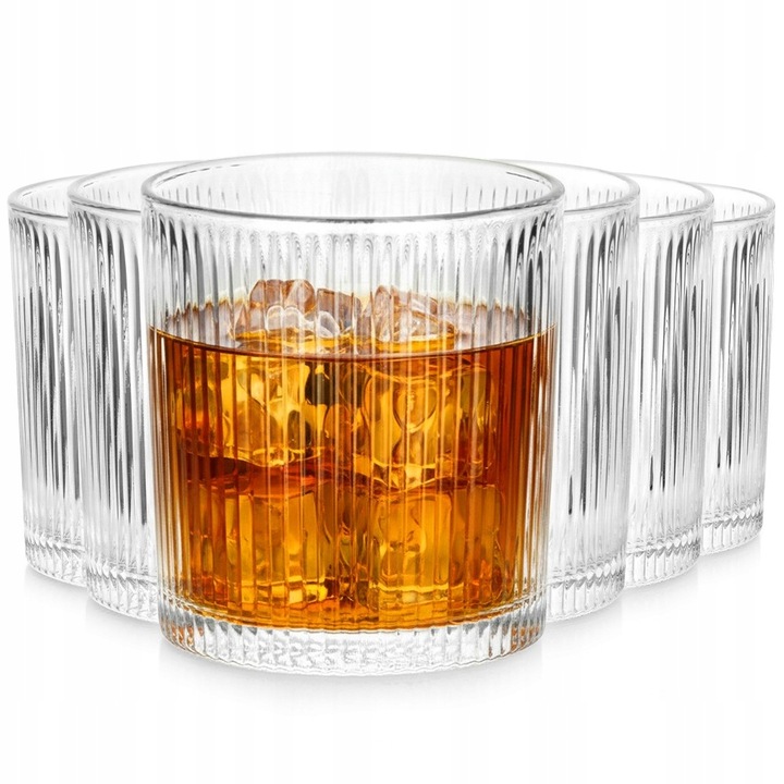 6x Szklanki RYFLOWANE do napojów wody drinków whisky zestaw szklanek 310 ml