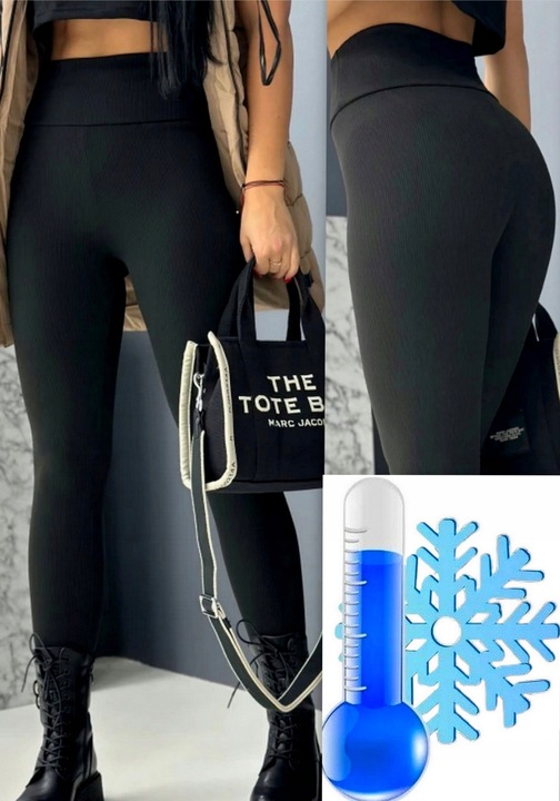 OCIEPLANE LEGGINSY W PRĄŻEK BAMBUSOWE wysoki stan CIEPŁE KRYJĄCE