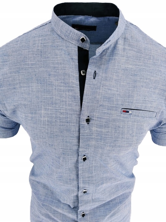 KOSZULA MĘSKA BŁĘKITNA KRÓTKI RĘKAW SIGN 1754 STÓJKA M 39/40