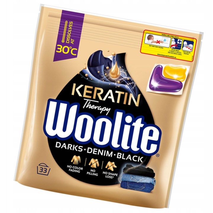 Kapsułki do prania WOOLITE Dark żelowe z keratyną 33szt ciemne czarne