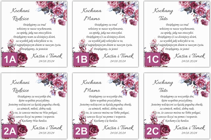 Podziękowania dla Rodziców Dziadków Chrzestnych ślub wesele ZŁOTE NAPISY 3D